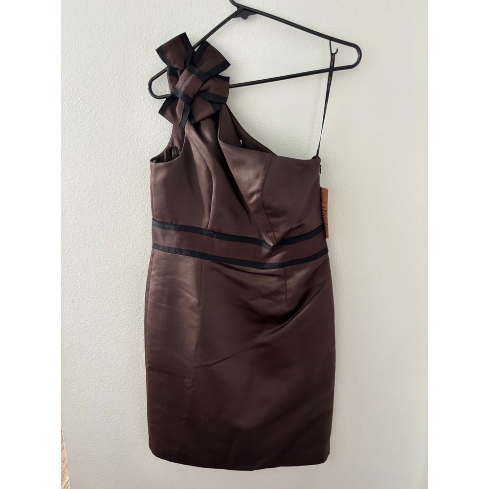 NUE by Shani Brown One Shoulder Bow Cocktail Dress Shapewear Built In Sz 8 S147